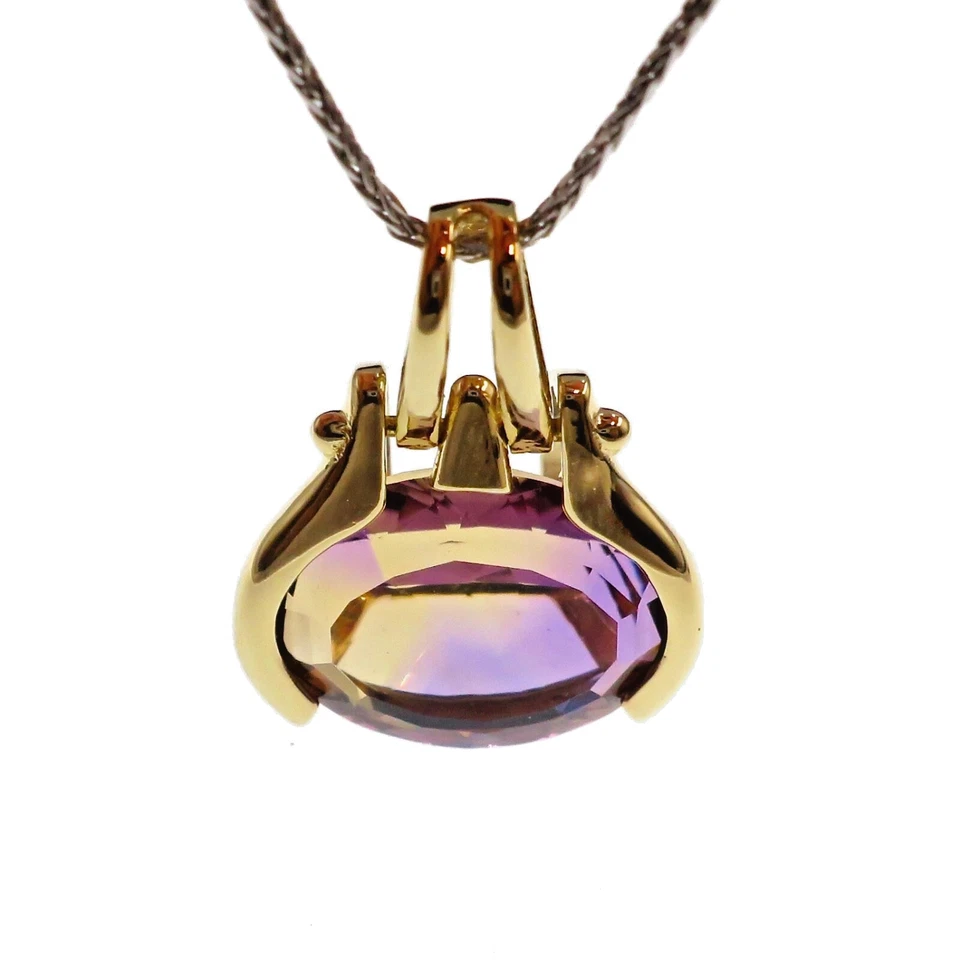 Fabuloso colgante de ametrino natural de 7 quilates de oro amarillo macizo de 14 k con fianza bisagra Foto 3 de 4