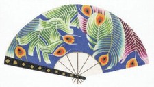 Oriental Fan of Flowing Peacock Feathers handpainted Needlepoint Canvas by LEE