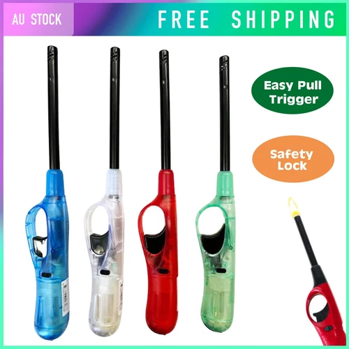 4pk 28cm Handy Gas Large Adjust Butane Lighter Kitchen BBQ Camp Safety Lock