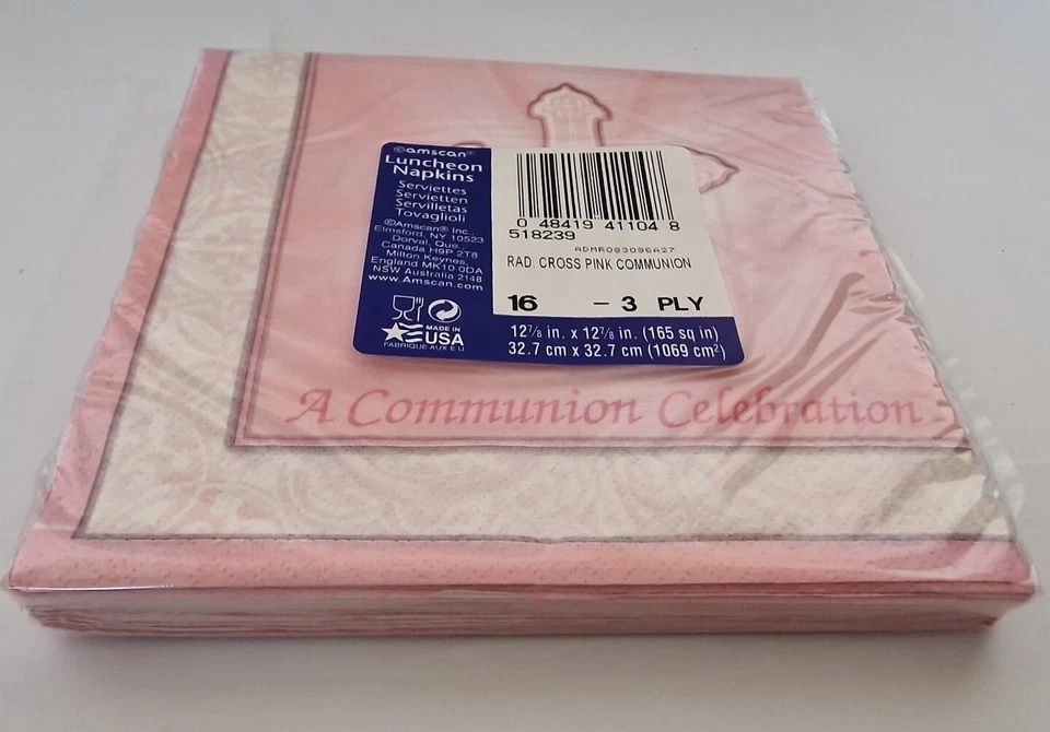 16 x 1st First Holy Communion Radiant Cross Party Serviettes/Napkins - Pink - Image 4 of 4
