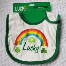 Baby's I'm Lucky with Rainbow St. Patrick's Day White  Green Bib