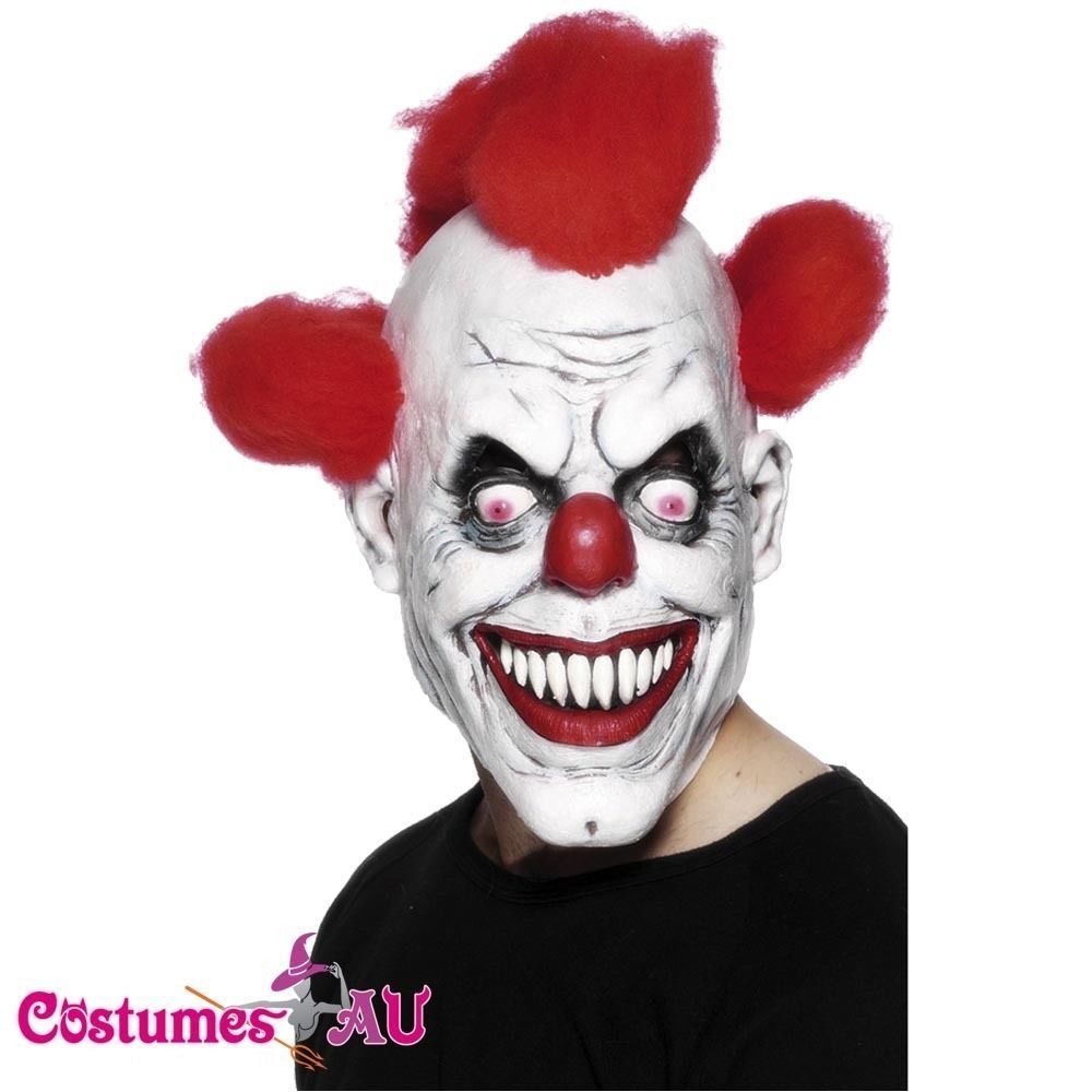 Mens Scary Clown 3/4 Mask With Hair Horror Circus Halloween Costume Accessories