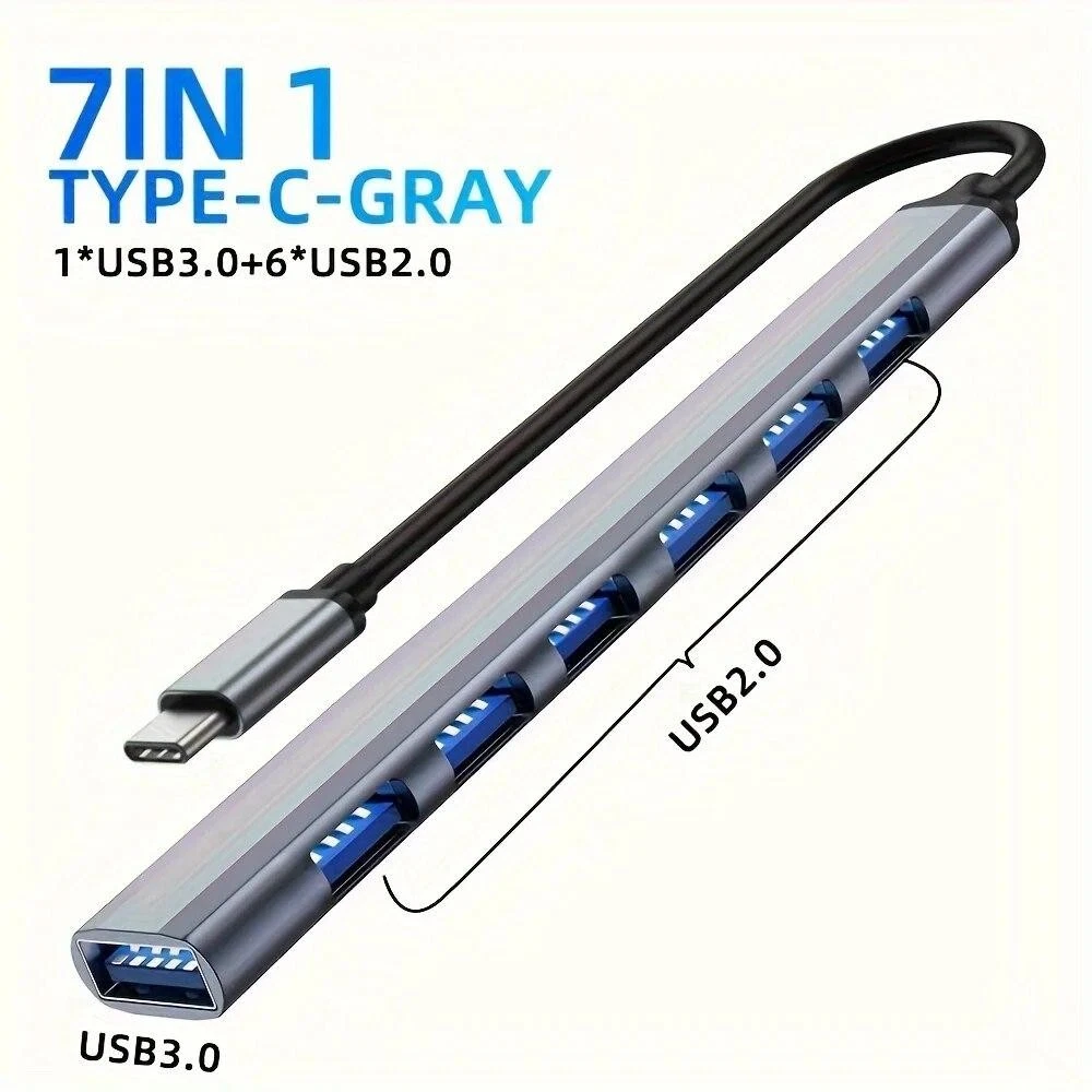 USB C Hub USB Hub 3.0, Aluminum 7 in 1 USB Extender, USB Splitter with USB 3.0,