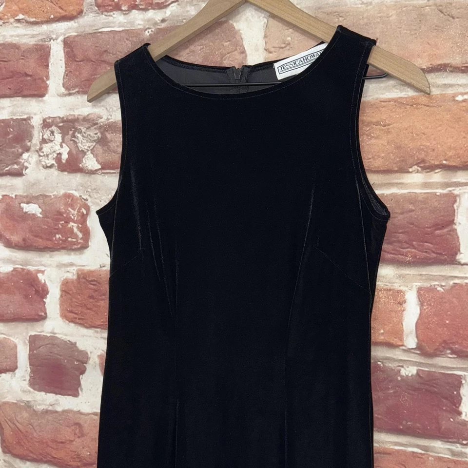 Vintage Jessica Howard Dress Womens 6 Black Velvet Velour Floral Sheer Hemline - Image 4 of 4