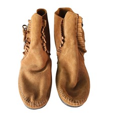 Minnetonka 842 Men's Suede Moccasin Ankle Boots Fringe Concho Brown Size 12