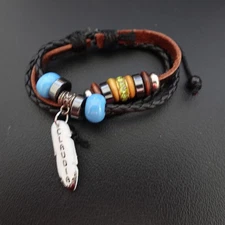 Claudia Personalized Boho Bracelet Leather Stack Hippie Indie Name Blue Beads