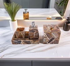 Luxury Brown Agate Stone Bathroom Set 4-Piece Handmade Natural Gemstone Vanity
