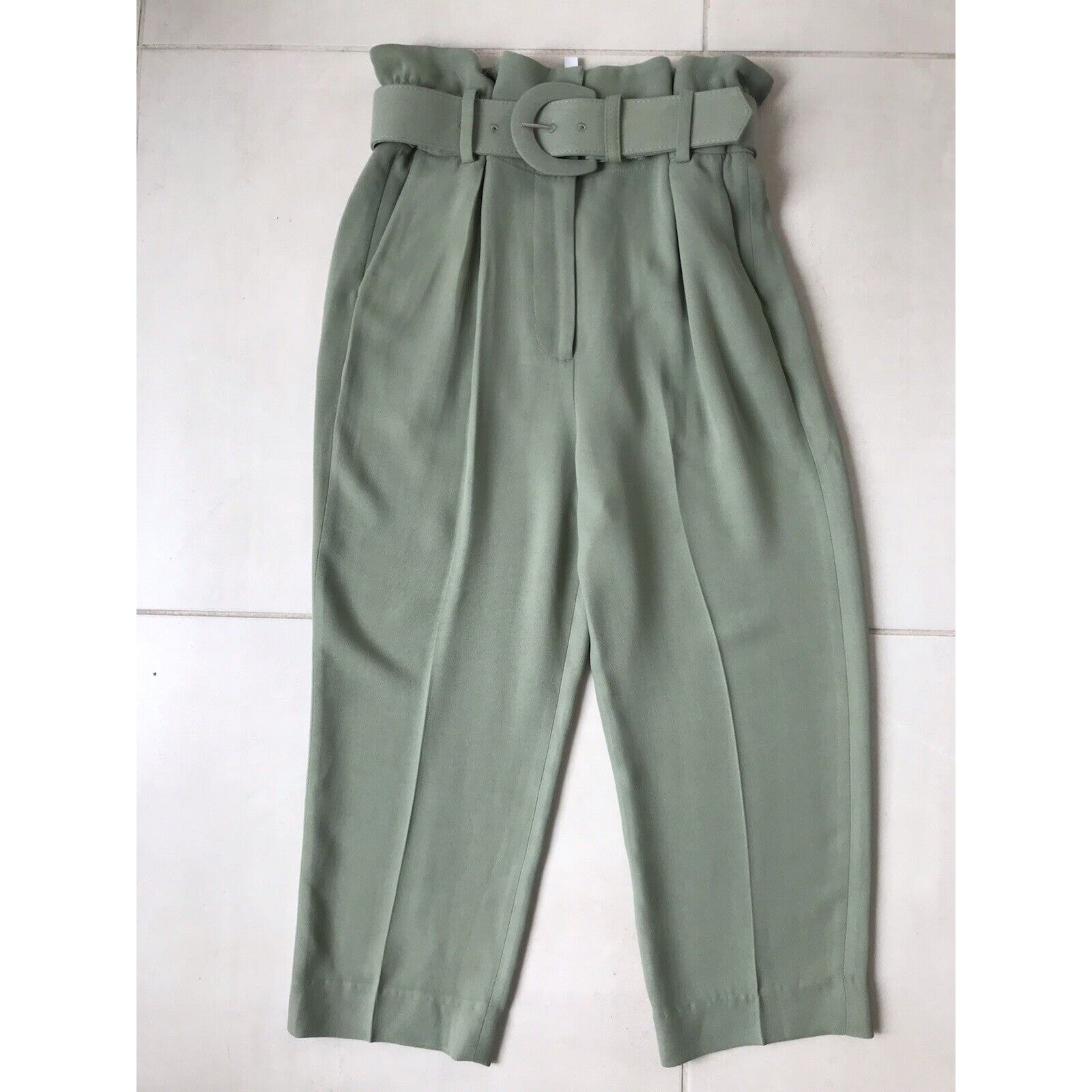 ALTRA & Other Stories Pantalone Donna Tg 2 Crop Vita Alta Cintura Sacchetto di Carta Vita Verde
