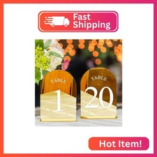 JOYIT Arch Wedding Table Numbers 1-20 with Stands, Gold Acrylic Signs