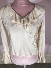 Vintage Jaeger Long Sleeve Ruffle V Neck Cream Blouse Size 10
