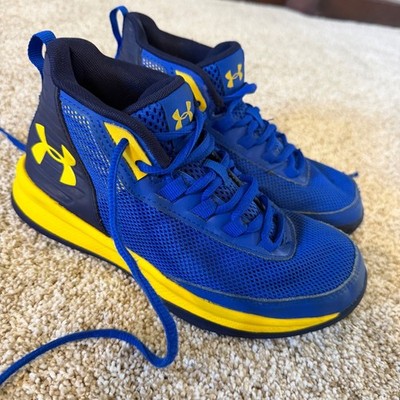 Under Armour Jet 2018 Kids Basketball Shoes Royal Blue Yellow 3020949-400 2.5Y