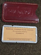 Vintage Dept Store Early Credit Card Charge Plate & Holder Pomeroy's Reading PA