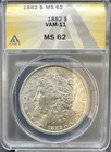 1882-P Philadelphia 1 Morgan Silver Dollar ANACS MS 62 VAM-11