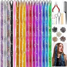 Fairy Hair Tinsel Kit Glitter Sparkle Hair Extensions with Tools Beads Festival