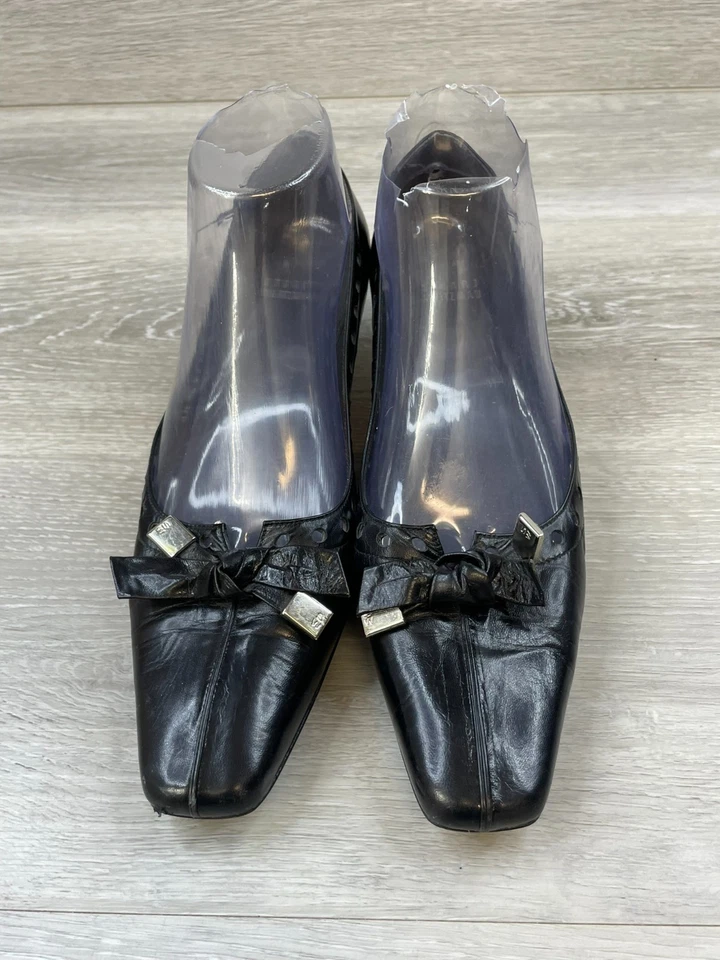 Stuart Weitzman Poco Para Mujer 6 Negro Bomba Cuero Tacón Arco Nudo Negocios Informal Foto 2 de 4