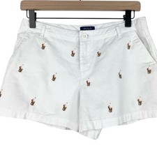 Polo Ralph Lauren Girl's Pony Print Chino White Shorts Sz 16 Embroidered