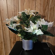 VTG Holiday Time 16" Christmas Fiber Optic White Poinsettia, Box Included