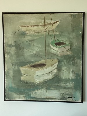Constantine Arvanites Painting, Sailboats 1965