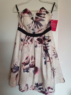 Kleid Cocktailkleid Little Mistress Blumen Beige Rosa Schwarz NEU, Gr. 40