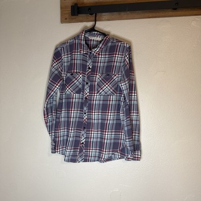 Hippie Laundry Pearl Snap Plaid Flannel Blue Women's Large