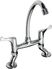 PHASAT Bridge Kitchen Taps 2 Hole Adjustable Bridge Mixer Tap with Swivel Spout