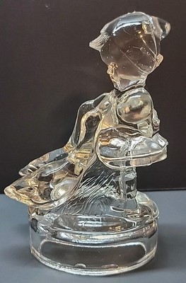 L E Smith Clear Glass Girl with Geese Candy Container Vintage