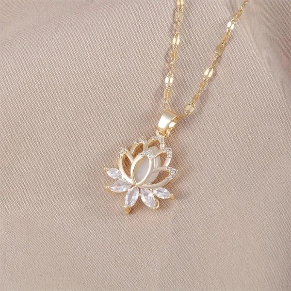 Alternate view of Women Necklace Love Lotus Pendant Charm 18k Gold Plated Chain