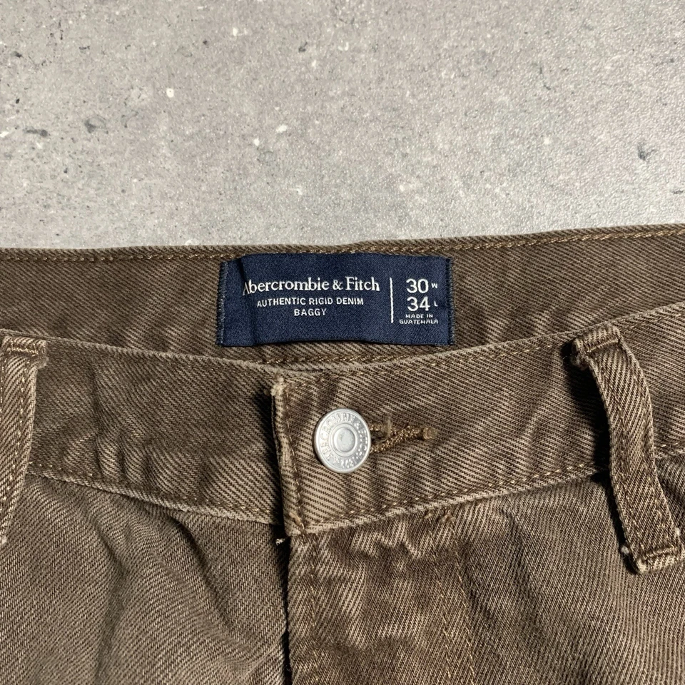 Pantalones de mezclilla holgados Abercrombie & Fitch para hombre W30 L34 marrón doble rodilla carpintero Foto 3 de 4