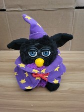 Vintage 1998 Furby Wizard Special Toys R Us Edition Black Purple Star Cape Hat