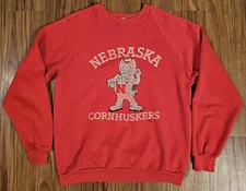 Vtg Nebraska Cornhuskers Crewneck SweatShirt L Double Sided 80s Red Jerzees 