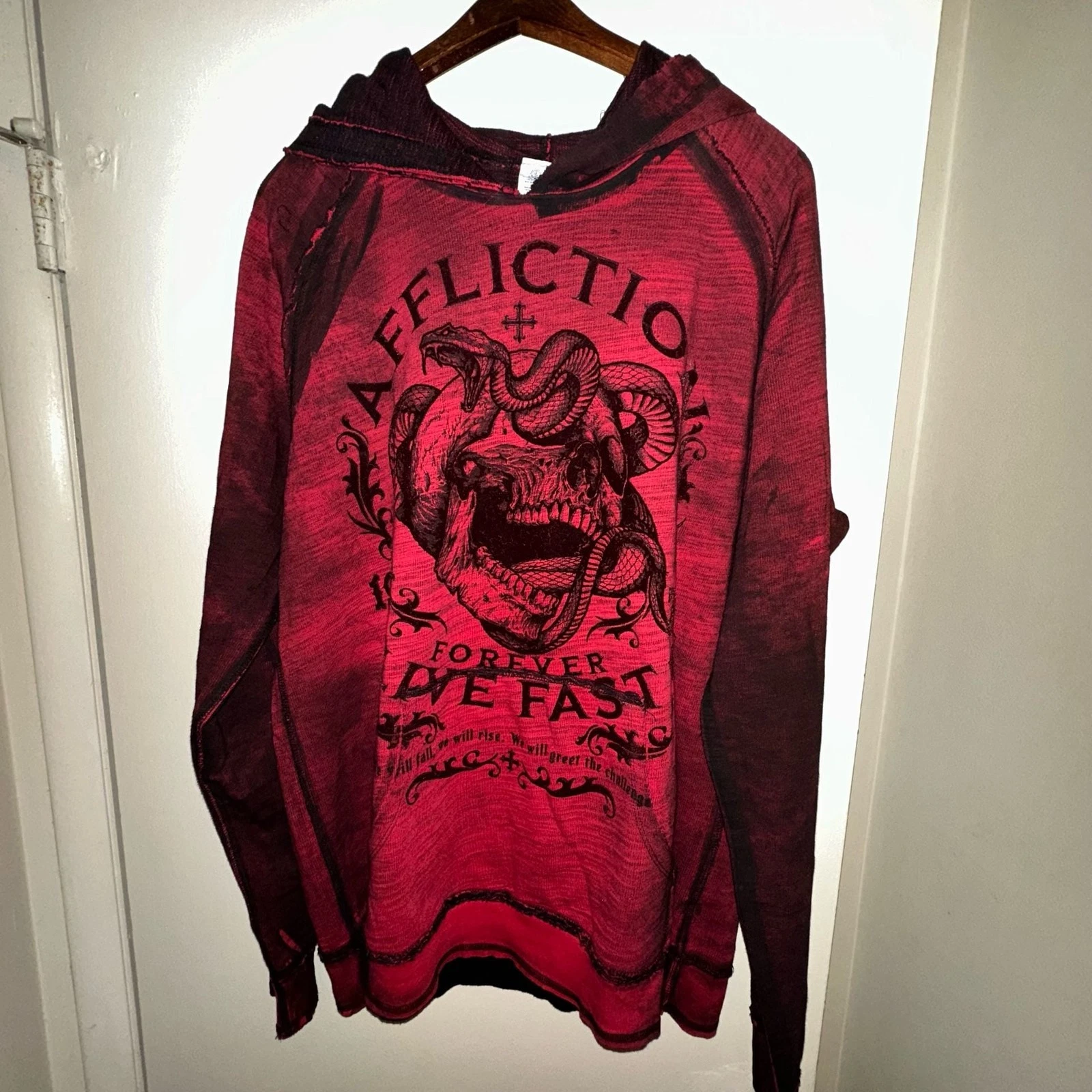 Affliction Men’s Size L Live Fast Snake Skull Wash Distressed Reversible Hoodi
