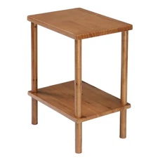 2 Tier Wood End Table, Outdoor Side Table with Storage Shelf, Small Patio Table