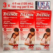 3 Bottles, TYLENOL Fever Treatment for Children, Cherry Flavored, 12 OZ , 360 ML