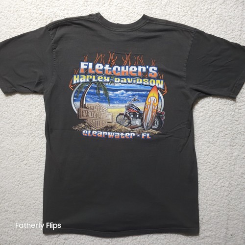 T-shirt Vintage Harley-Davidson Clearwater Florida – Taille L – Gris – Made In USA