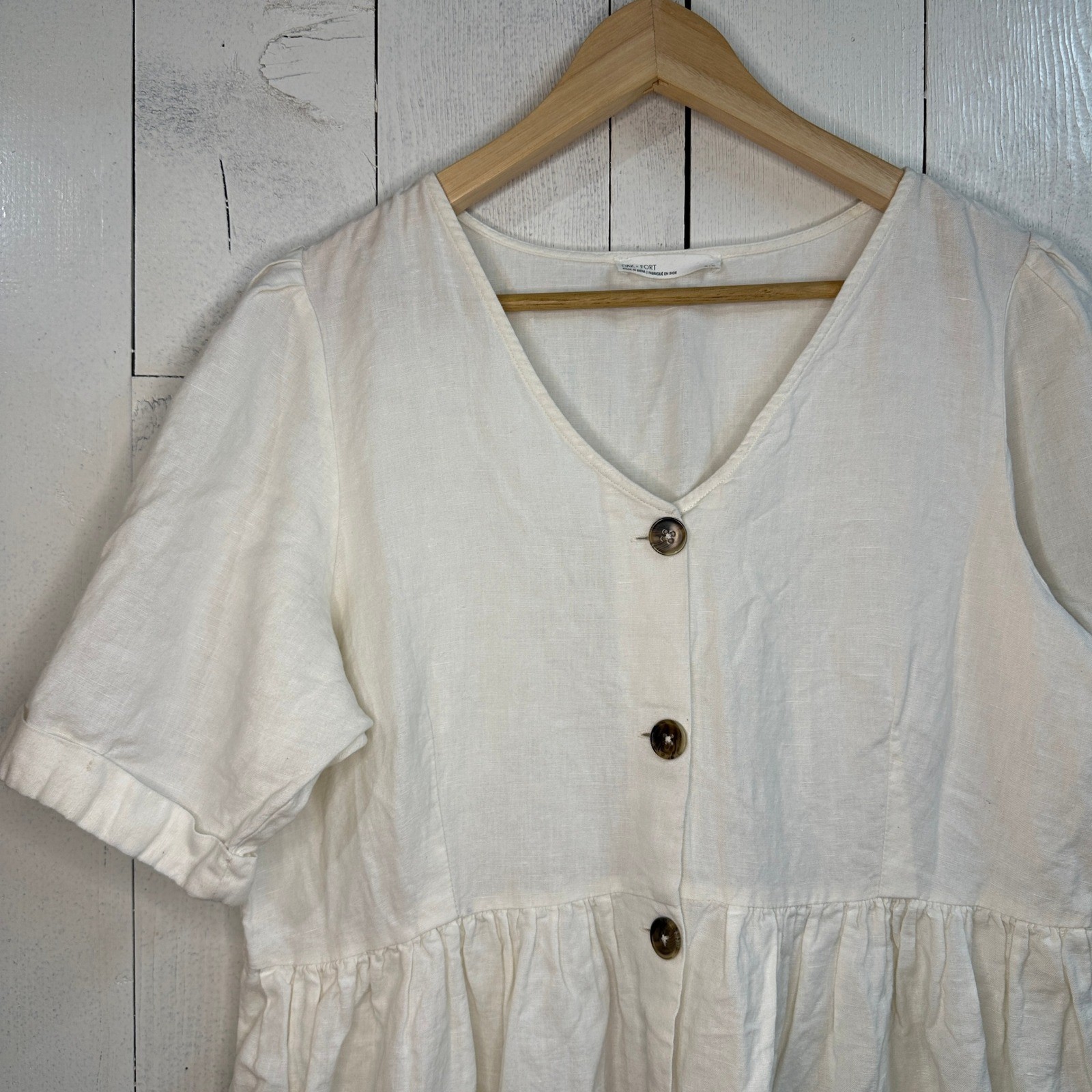 Oak + Fort White Linen Blend Midi Dress Button Front Pockets Casual XL