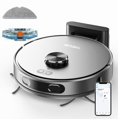 SHELIKI D60S Robotic Vacuum Mop LiDAR App Wi-Fi Alexa Google Silver/Black