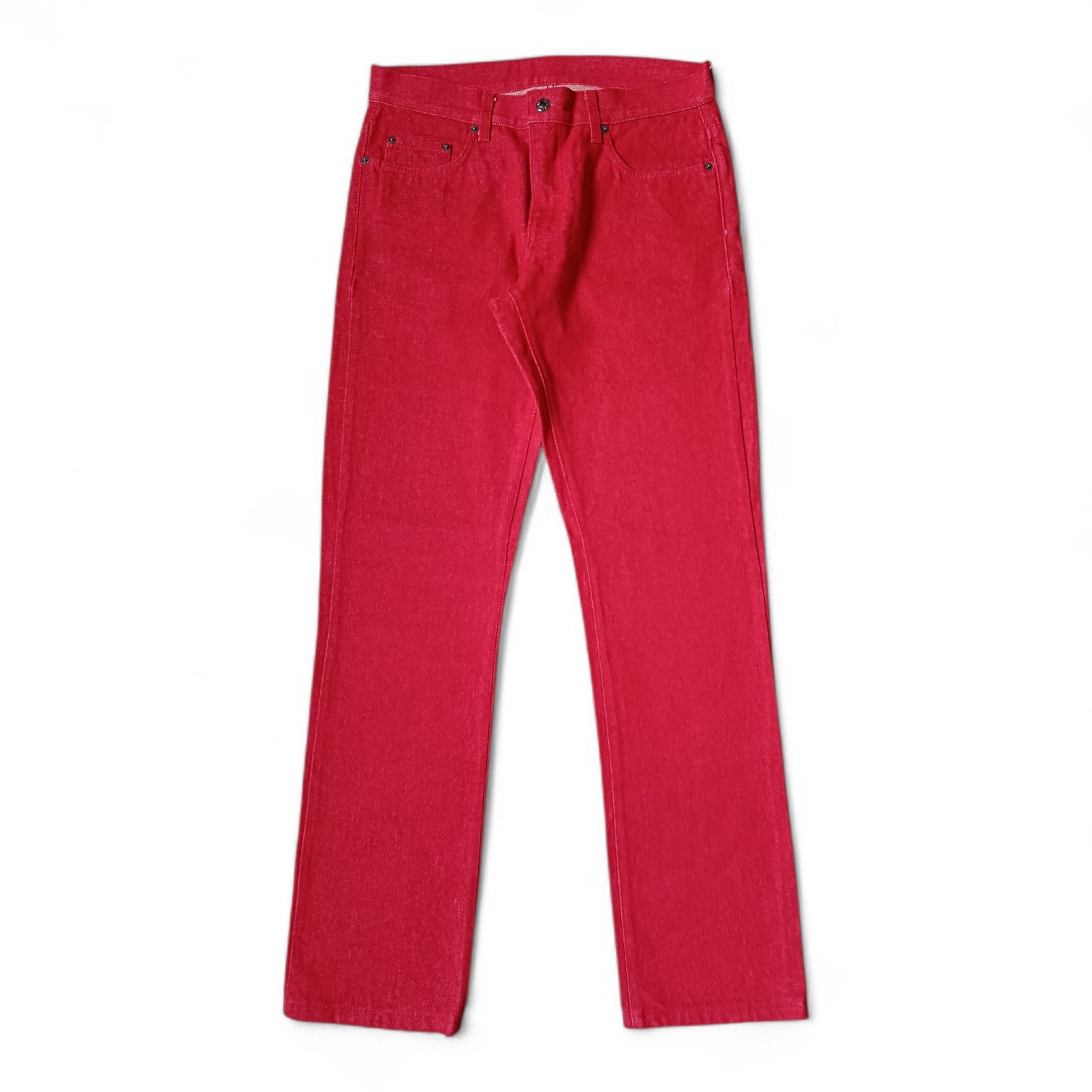 Gucci Tom Ford FW 1999 Strawberry Red Denim Jeans Straight Leg W33 L33 Archive