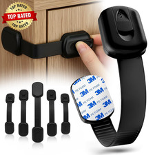 Child Proof Cabinet Locks 5 Pack Black 3M Adhesive for Cabinets and Drawers, F