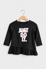 Nike Girls Just Do It Floral Top Black Long Sleeve Asymmetric Peplum 9-12 Months