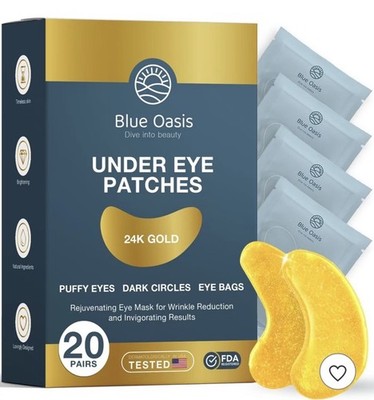 Blue Oasis 24k Gold Under Eye Masks Patch 20 Pack NIB