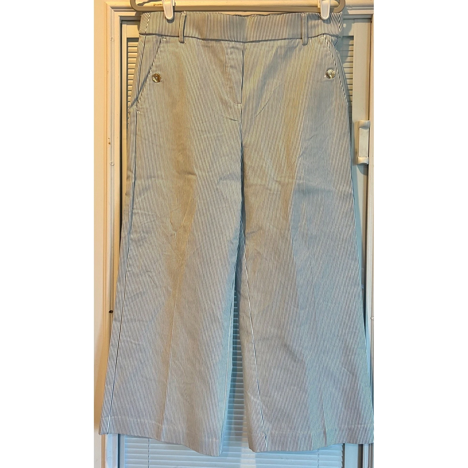 Jules & Leopold Blue White Pinstripe Cropped Pull On Wide Leg Women's Large