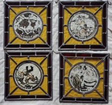 4 Anciens Petits Vitraux 4 Saisons Allemagne /Vitrail Ancien /Old stained glass