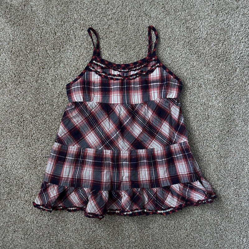 Justice Plaid Red White Blue USA 4th of July Shirt Swing Tank Top Girls Size 16