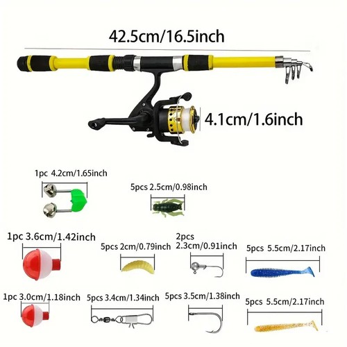 Kids Fishing Kit - 1.8m Fishing Rod & Reel Starter Set for Juniors - Afbeelding 6 van 7