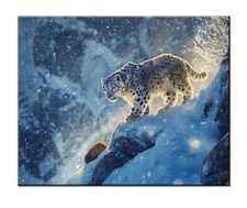 Snow leopard in the mountains Oil Painting Printed On Canvas,Office Wall Decor