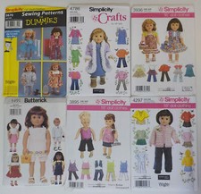 6 Doll Clothes Patterns for 18" Doll Party Business Mod Winter Play Styles Uncut