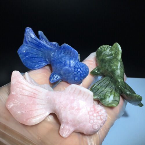 162g Natural Crystal.Various ores.Hand-carved.Exquisite goldfish.gift 3pcs - Bild 3 von 4