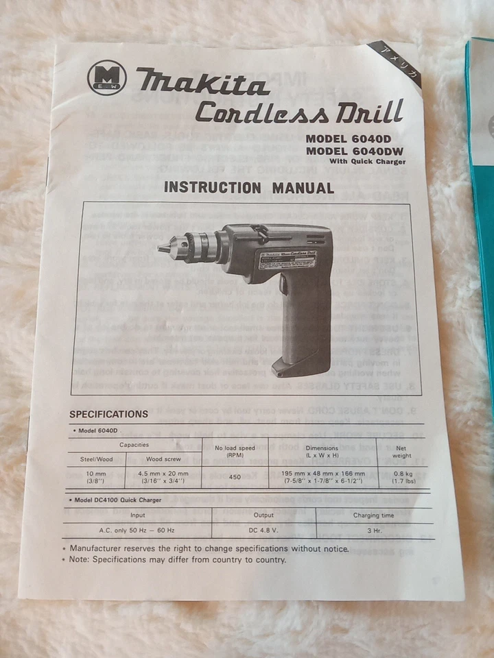 Makita Cordless Drill Owners Manual Model 6040D & Power Tool Foldout Chart - Image 2 of 4