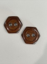 2 Vintage Wood 6 Sided Buttons 1 1/2”