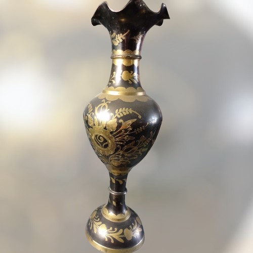 Vintage 19 " Solid Brass Black And Gold Vase From India eBay